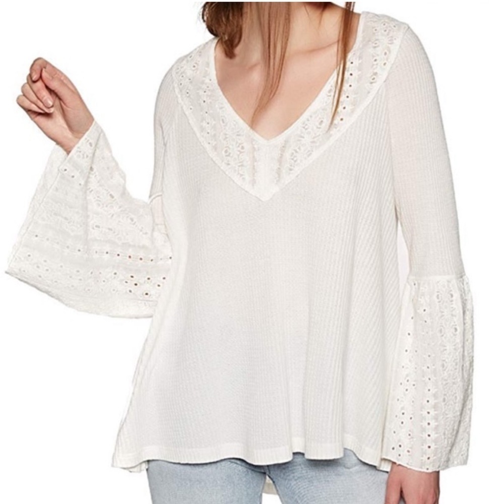 Free People Parisian Nights White Eyelet  Top